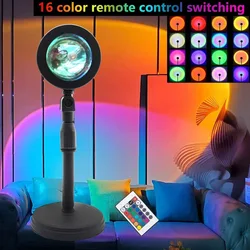 16 Colors RGB Photography Sunset Lamp LED USB Projector Night Light Remote Neon Bedroom Home Coffee Shop Wall Decoration