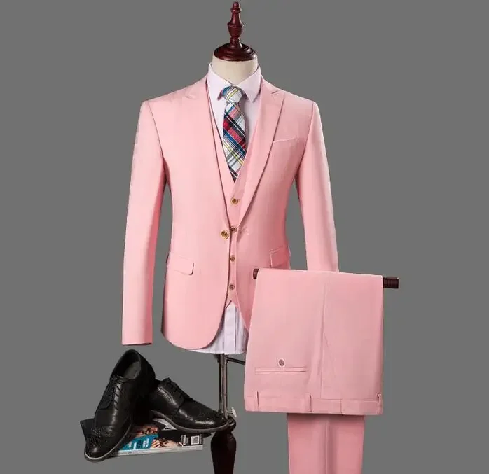 

Custom Pink Wedding Men Suit Slim Fit High Quality 3 Piece Tuxedo Groom Suits Prom Party Blazer Masculino Codtume Homme Mariage