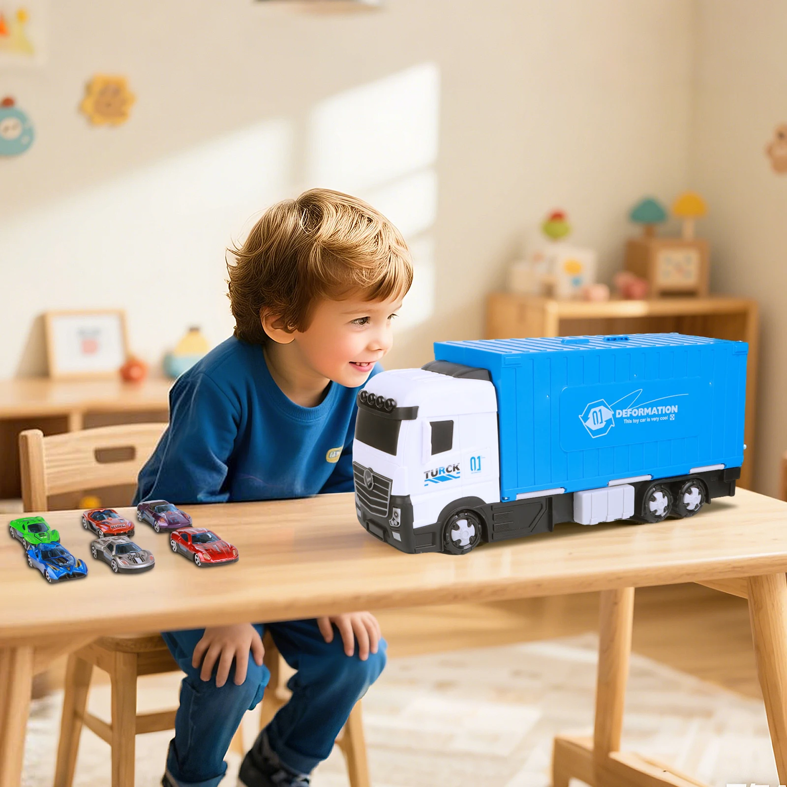 

Large Size Kids Transporter Truck Toy Deformation Rail Truck Toy With Rail And 8 Car Models Boys Girls Birthday Gift