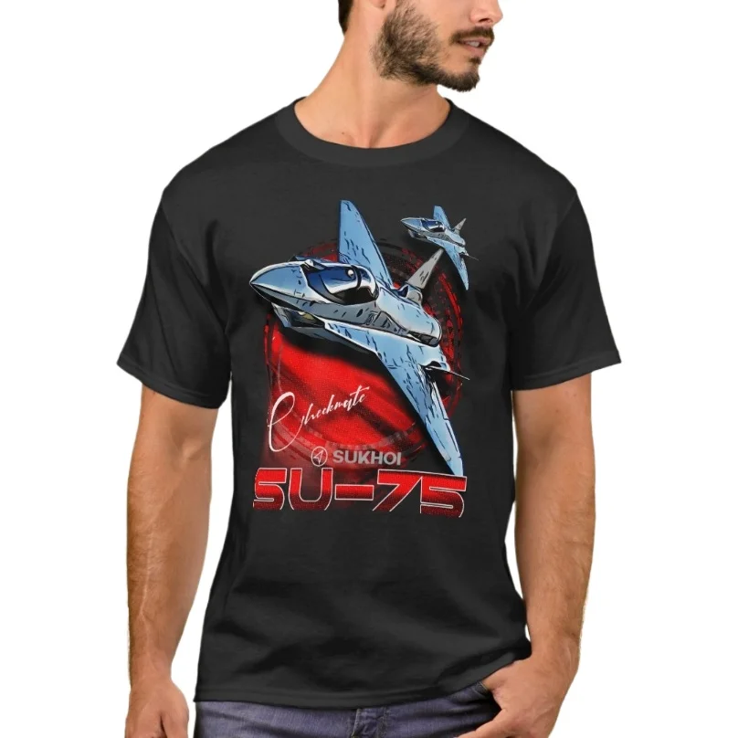 

Russian Sukhoi Su-75 Checkmate Light Stealth Fighter T-Shirt 100% Cotton O-Neck Short Sleeve Casual Mens T-shirt Size S-3XL