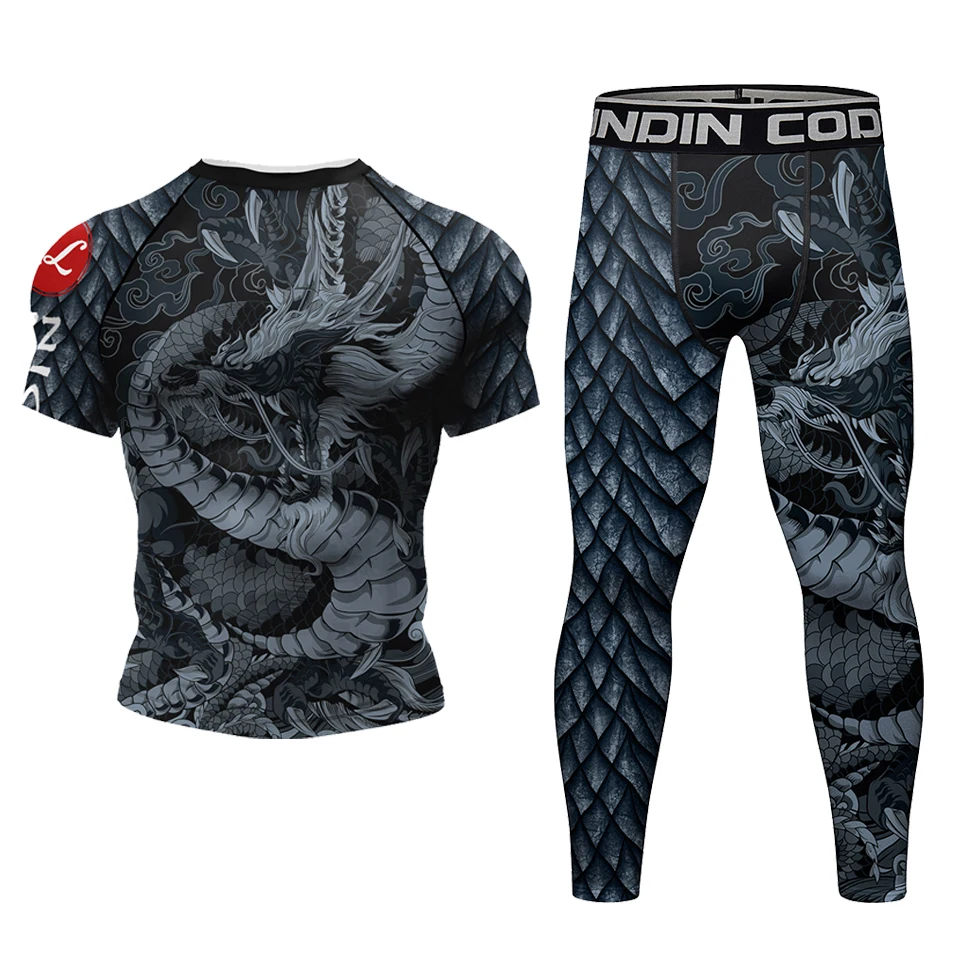 Boxing Adults Sports Rash Guard MMA T-shirt+Pant Suit for Men Rashguard No-Gi and Gi Jiu Jitsu BJJ Jerseys Male Fighting wear