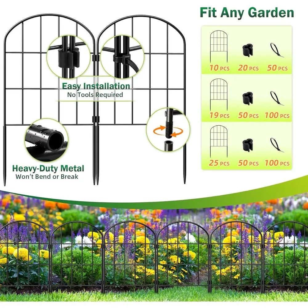 10-Pack No-Dig Rust-Resistant Metal Wire Garden Fence Panels, Small Animal and Dog Barrier