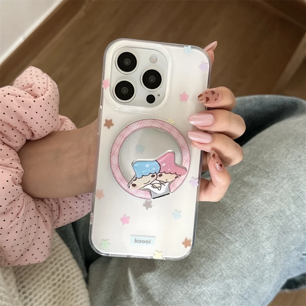 

Korean INS cartoon Star Magnetic Stand Phone case For iPhone 16 15 14 13 Pro Max cover For Magsafe Holder new protective cover