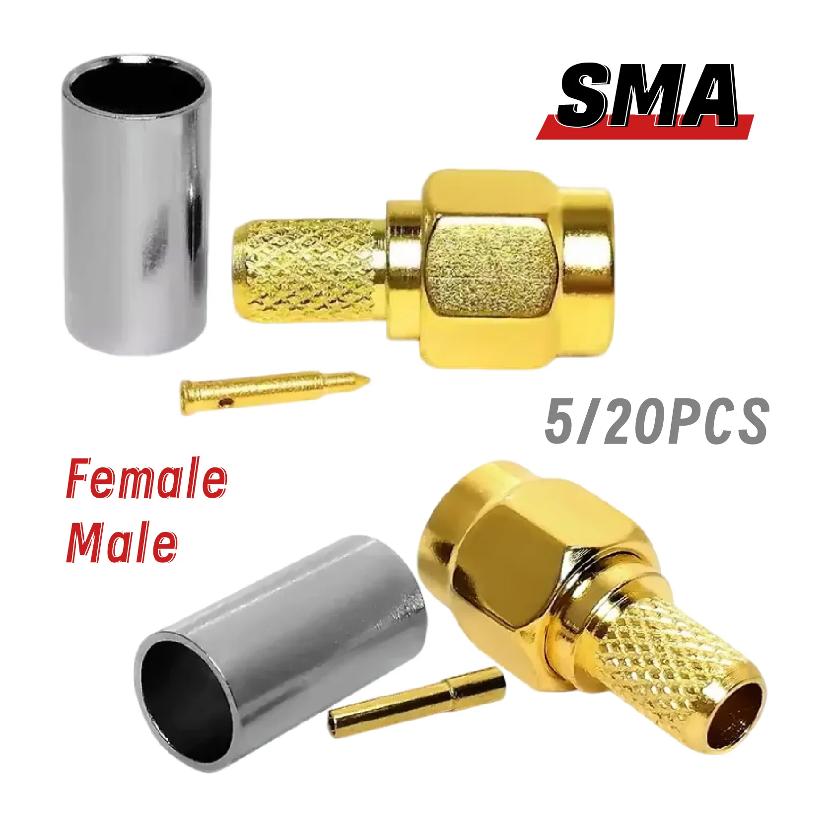 

5pcs SMA Male Plug Crimp for RG58 LMR195 RG400 RG142 LMR400 50-3 Cable RF Connector