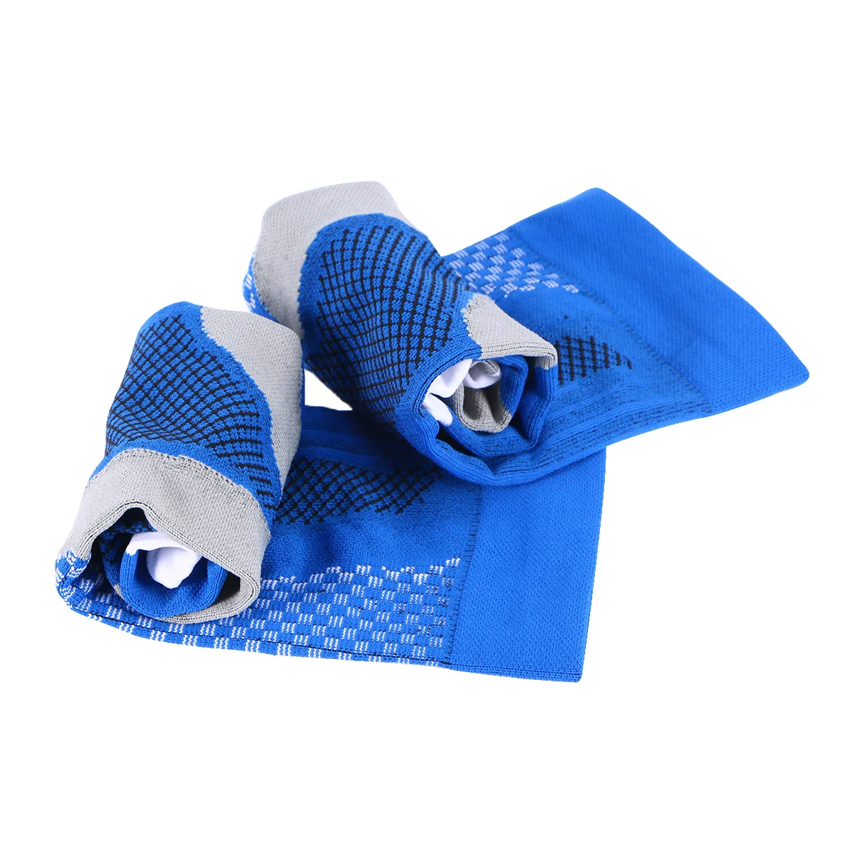 زوجان من الجوارب الضاغطة عالية المرونة للركبة، جوارب رياضية عالية للرجال والنساء لممارسة الجري وكرة القدم باللون الأسود والأزرق