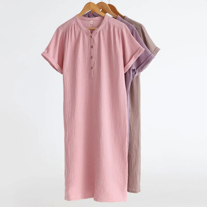 

Fdfklak Korean Crepe Cotton Nightdress Women's Nightgowns Japanese Loose Home Clothes Spring Summer Sleep Dress Night Wears