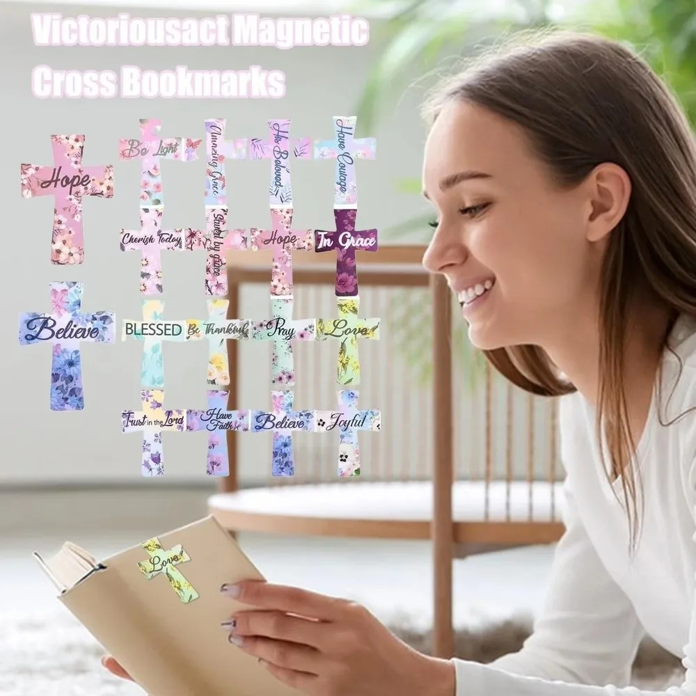 

12/16/24PCS Plastic Bible Magnetic Bookmarks Cross Shape Leather Material Cross Bookmark Double-Sided Durable Construction