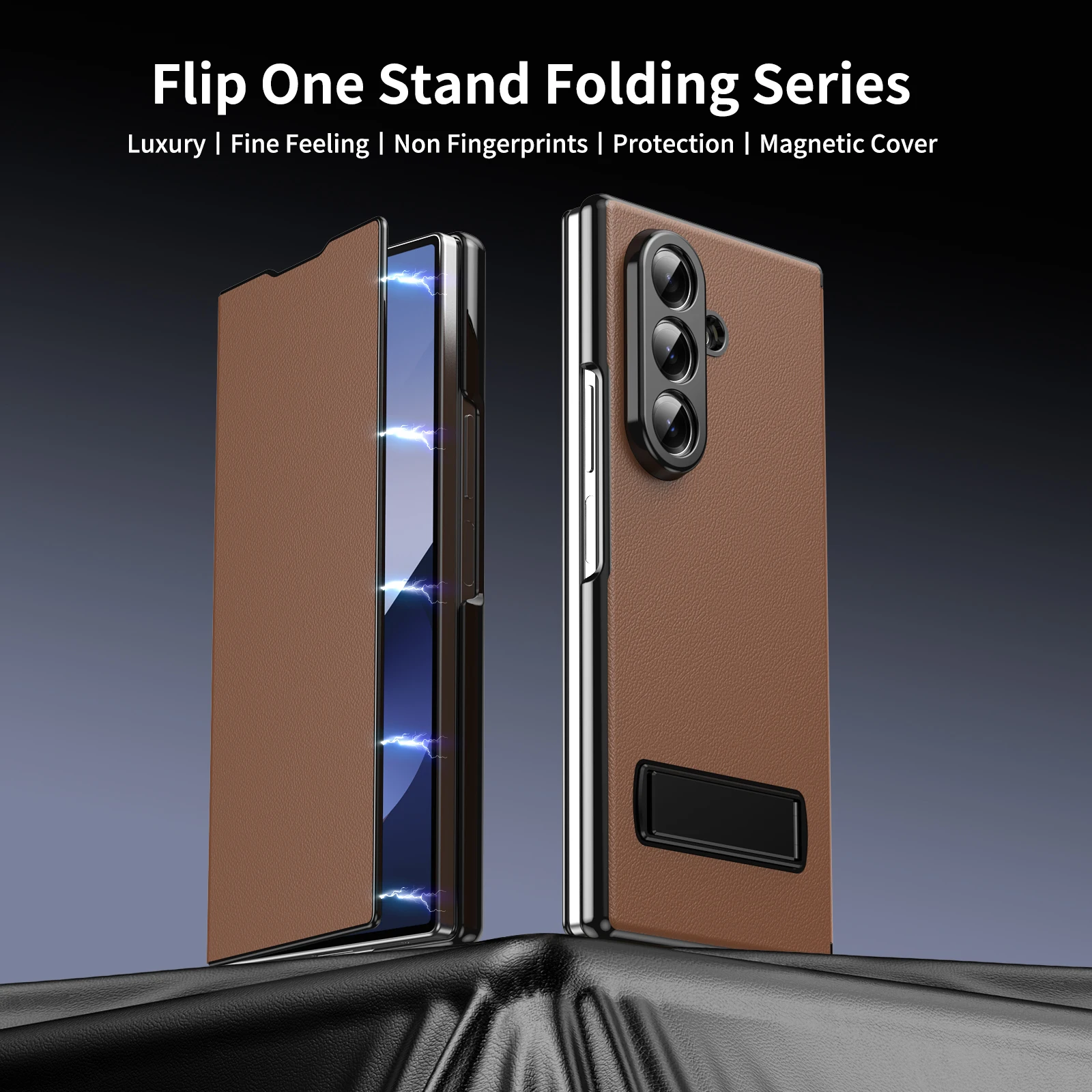 

Flip phone case for Samsung Z Fold 5/6/7/8, freely adjustable stand, tempered glass screen protector, drop-proof