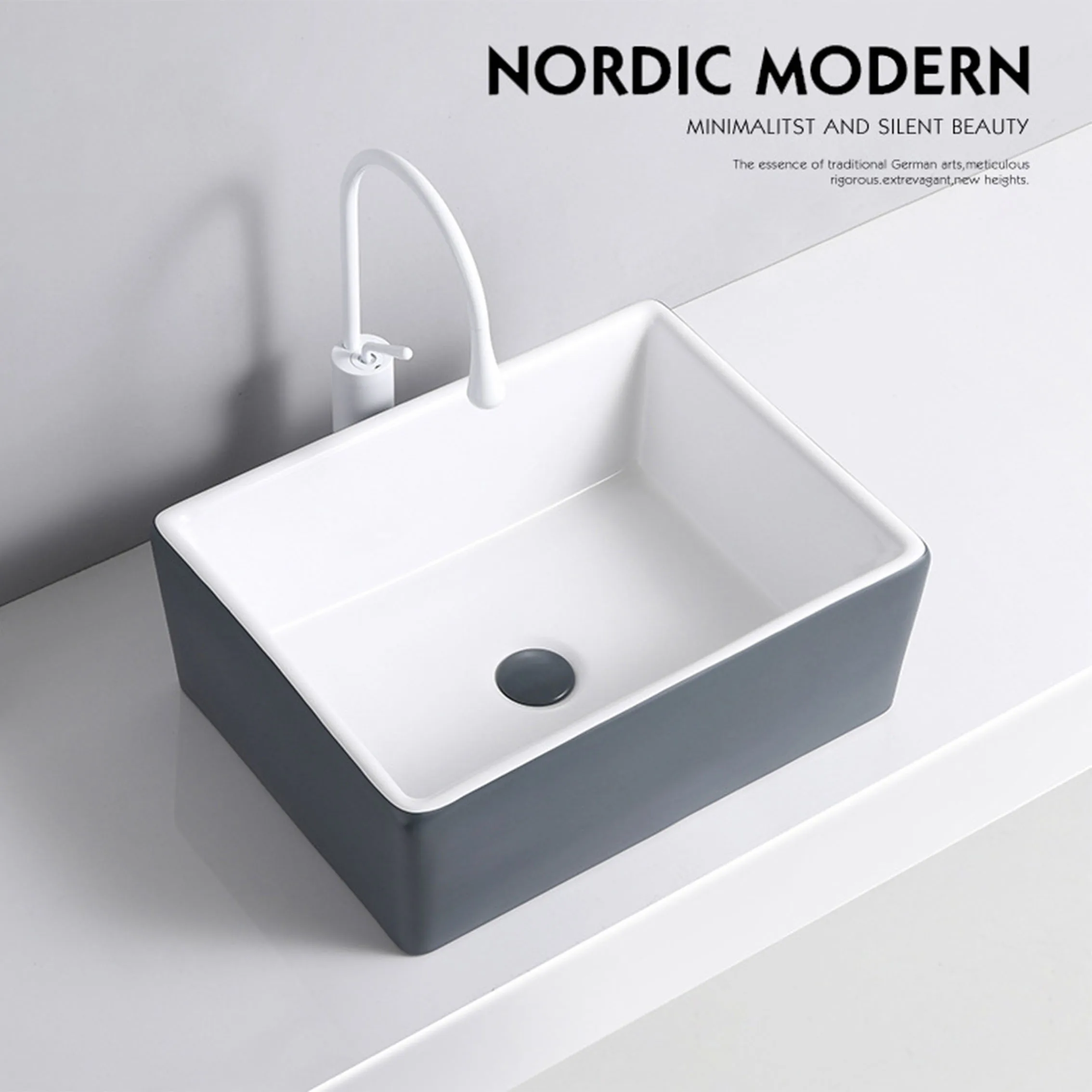 Countertop Basin Square Ceramic Wash Basin Deepened Laundry Basin Balcony Splash-proof Wash Basin Countertop Sink with Faucet