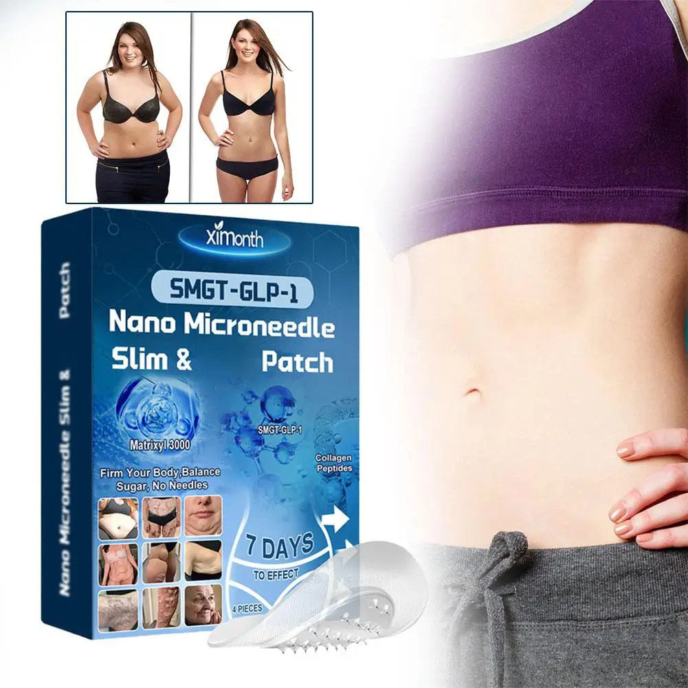 

1 коробка с 4 шт. SMGT-GLP-1 нано-микроиглы для похудения, растительные экстракты, невидимые пластыри для похудения, пластыри для ухода за телом, ежедневный уход за кожей