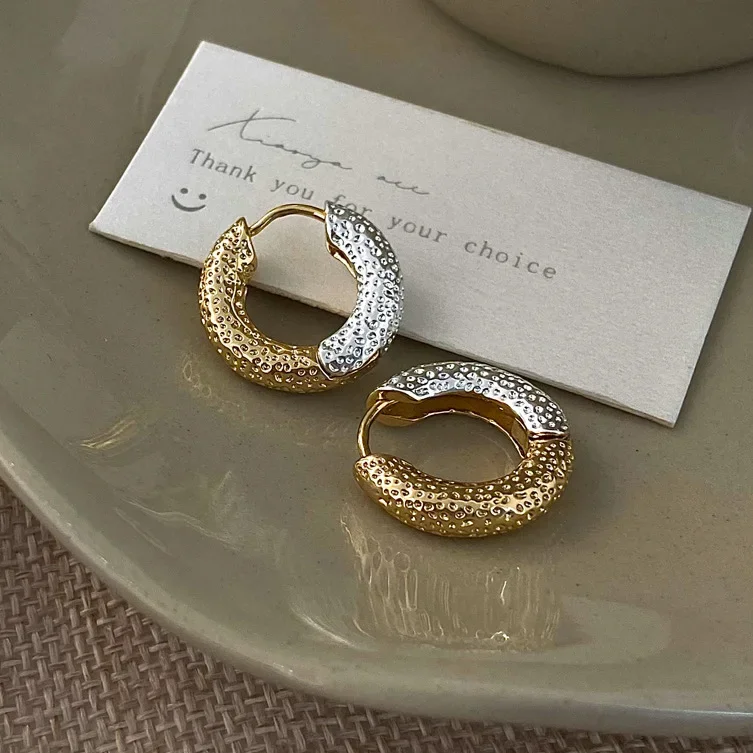 

Real 925 Sterling Silver Two Colors Round Hoop Earrings for Women Trendy Fine Jewelry Personality Accessories