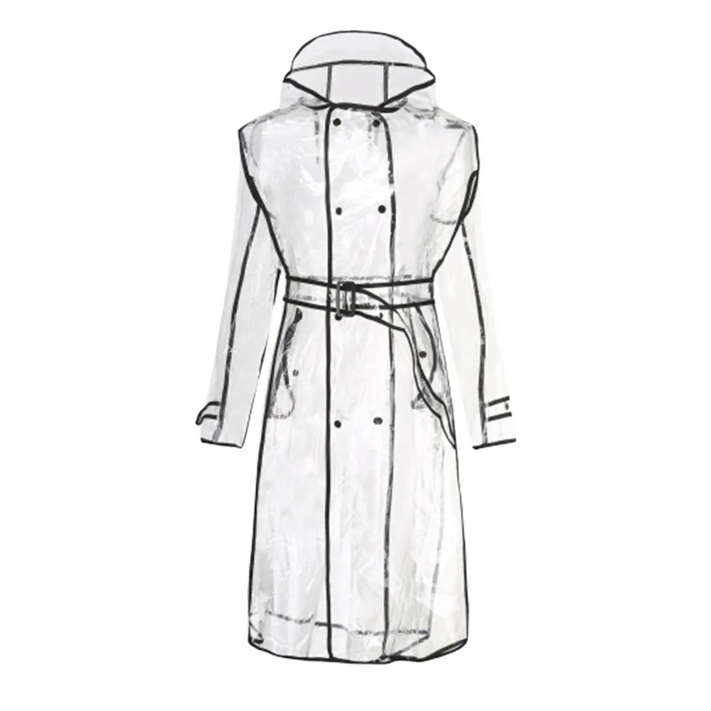 

Clear Raincoat Women Mid-Long Lightweight Hooded Rain Coat Belt Black Eva Waterproof Cycling Hiking Outdoor Fashion
