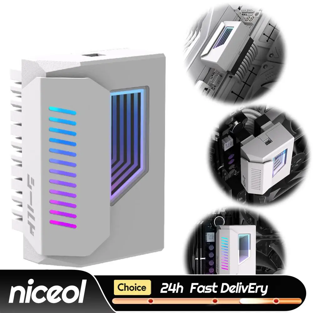 Female To Male Power Adapter with Infinity Mirror ARGB Light 24-Pin Angle Adapter for Computer Motherboard ATX Power Supply