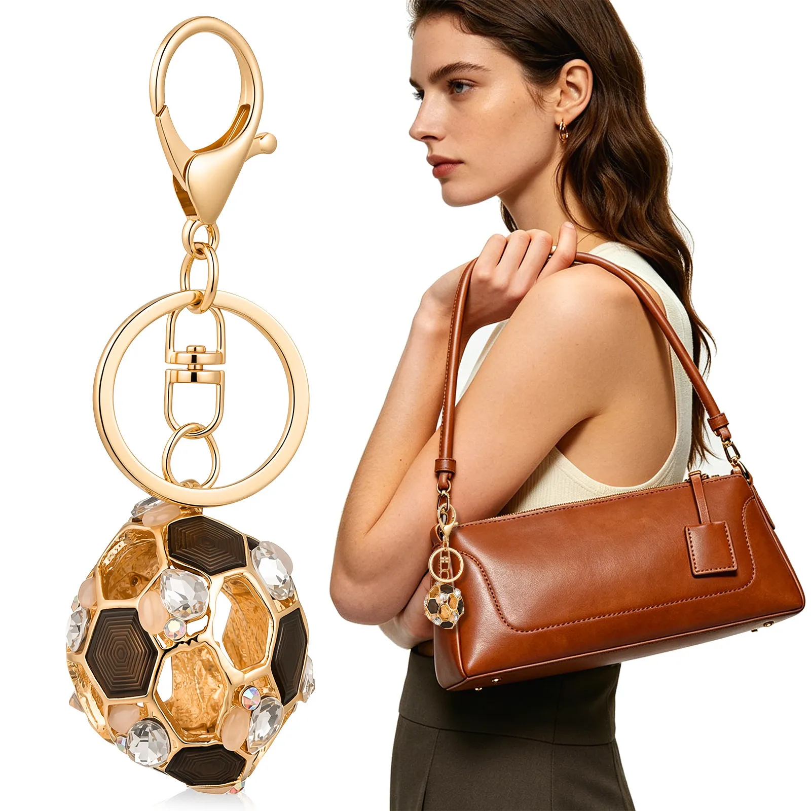 Soccer Ball Keychain Rhinestone Football Pendant Sports Fan Keyring Boys School Party Favor Team Souvenir Football Keychain