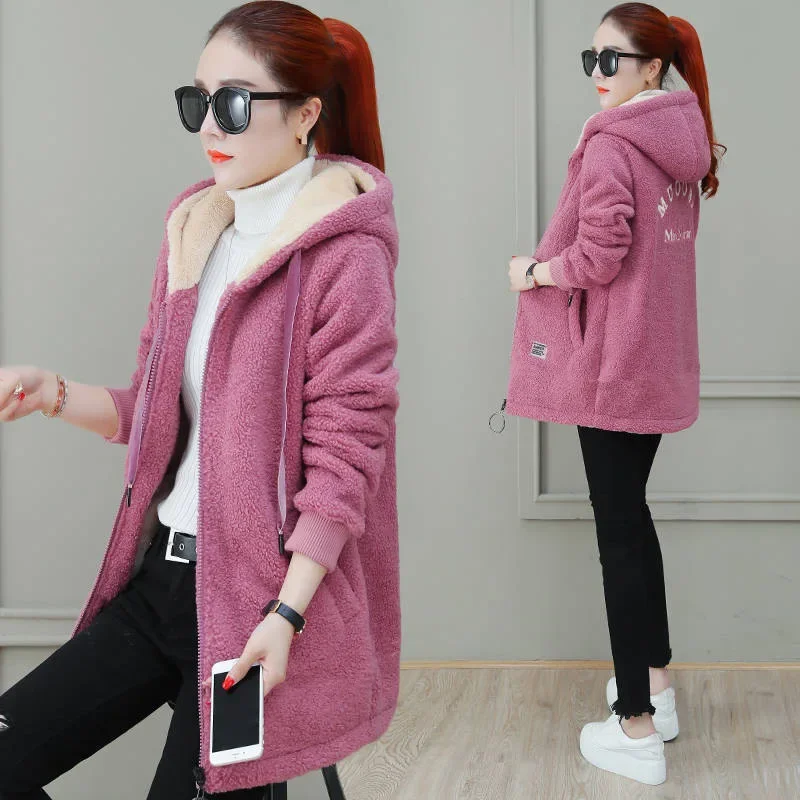 Thickened Fleece-Lined Medium-Length Woolen Jacket For Women Loose-Fit Cardigan Top 2024 Autumn Winter New Style Korean Version