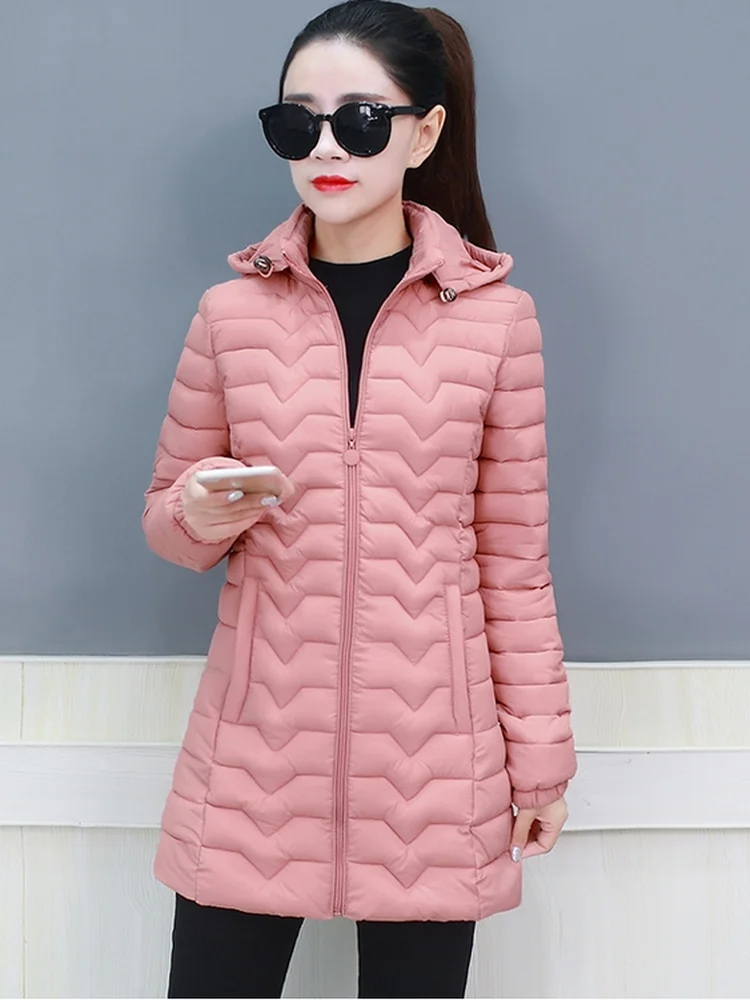

New 2025 Women's Mid-Length Lightweight Cotton Jaet down Filled Bla Slim Fit Mom Coat Spring Autumn Season Prtion