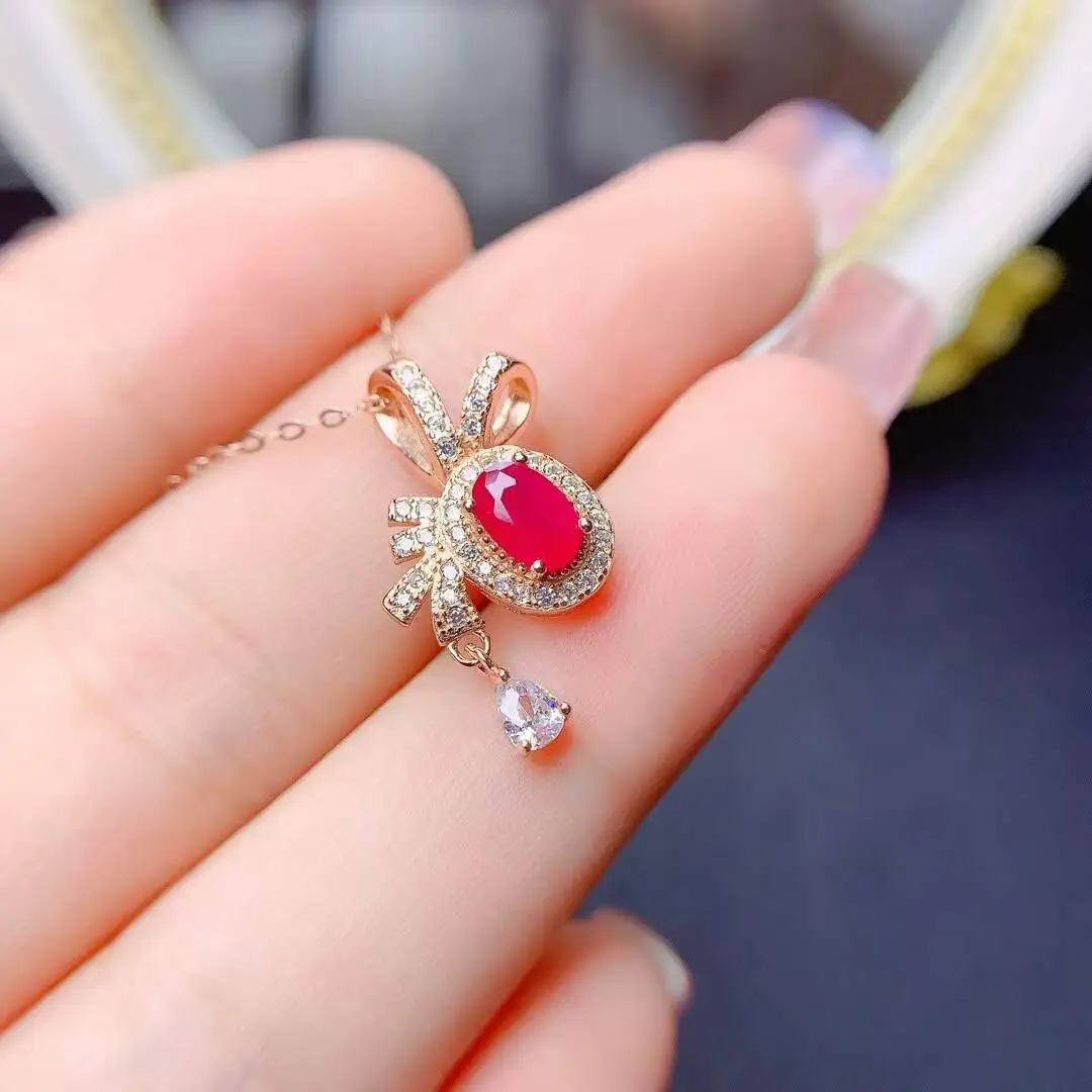

KJJEAXCMY high-grade Jewelry Natural Women's Ruby Pendant S925 Silver Colorful and splendid Crystal pure fire flash explosion