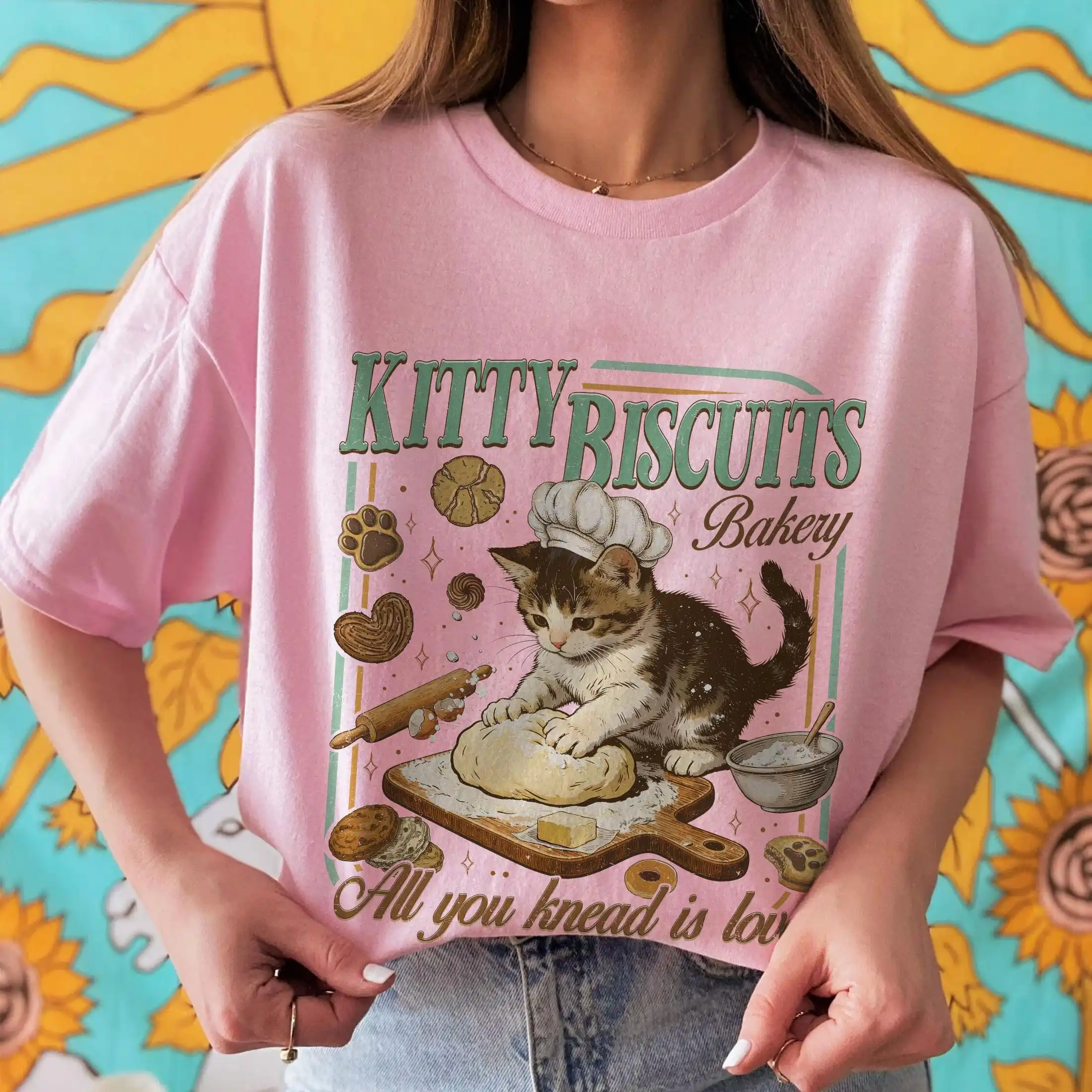 Cottagecore Cute Cat Valentine’s Day, All You Knead Is Love Baking t-shirt, Funny Biscuits Gift Pullover, Kneading Dough Cat Top