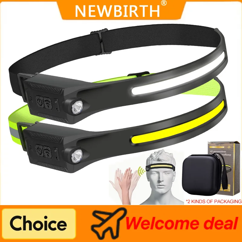 Powerful LED Induction Headlamp COB Working Head Flashlight 5 Lighting Mode Rechargeable Outdoor Fishing Night Running Lantern