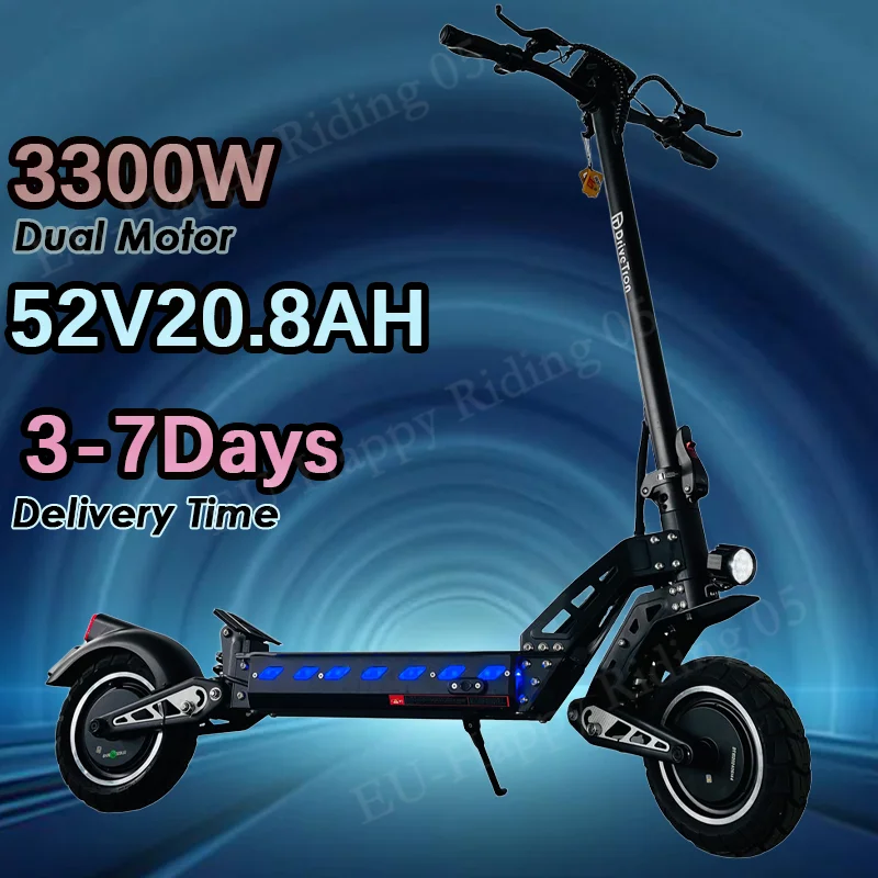 الدراجات البخارية الإلكترونية 3300 واط موتور 52V20.8AH بطارية امتصاص الصدمات سكوتر كهربائي على الطرق الوعرة 11 بوصة فراغ الإطارات طوي E-سكوتر