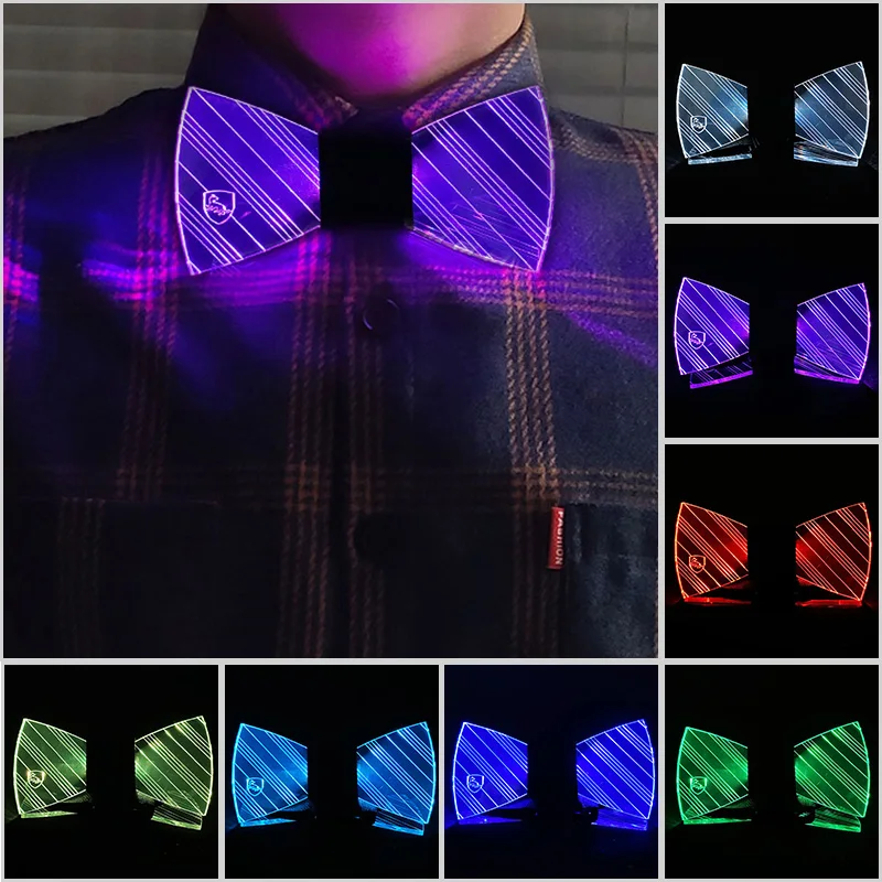 LED Acrylic Bow Tie BIRTHDAY Concert Valentine Day Acrylic Reunion Decoration Surprise Box Flashing Colorful Bows Tie For Men