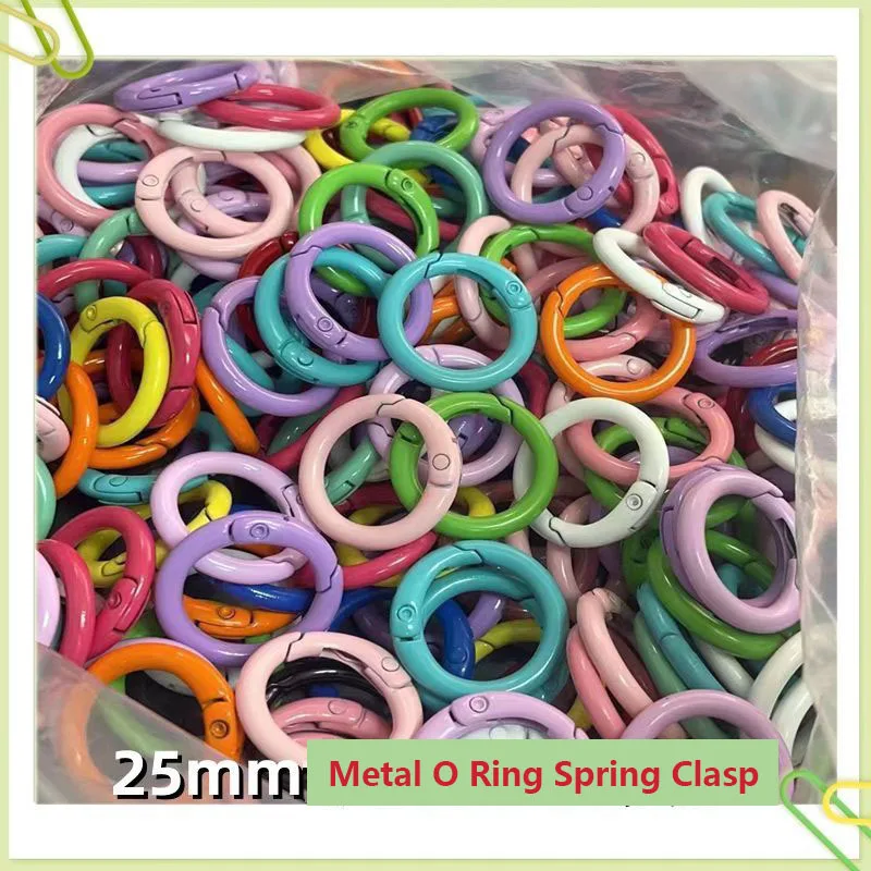 100Pcs Metal Ring Spring Clasp Round Spring Buckle Carabiner Keychain Clips Hook Dog Chain Luggage Keychain Buckle Accessories
