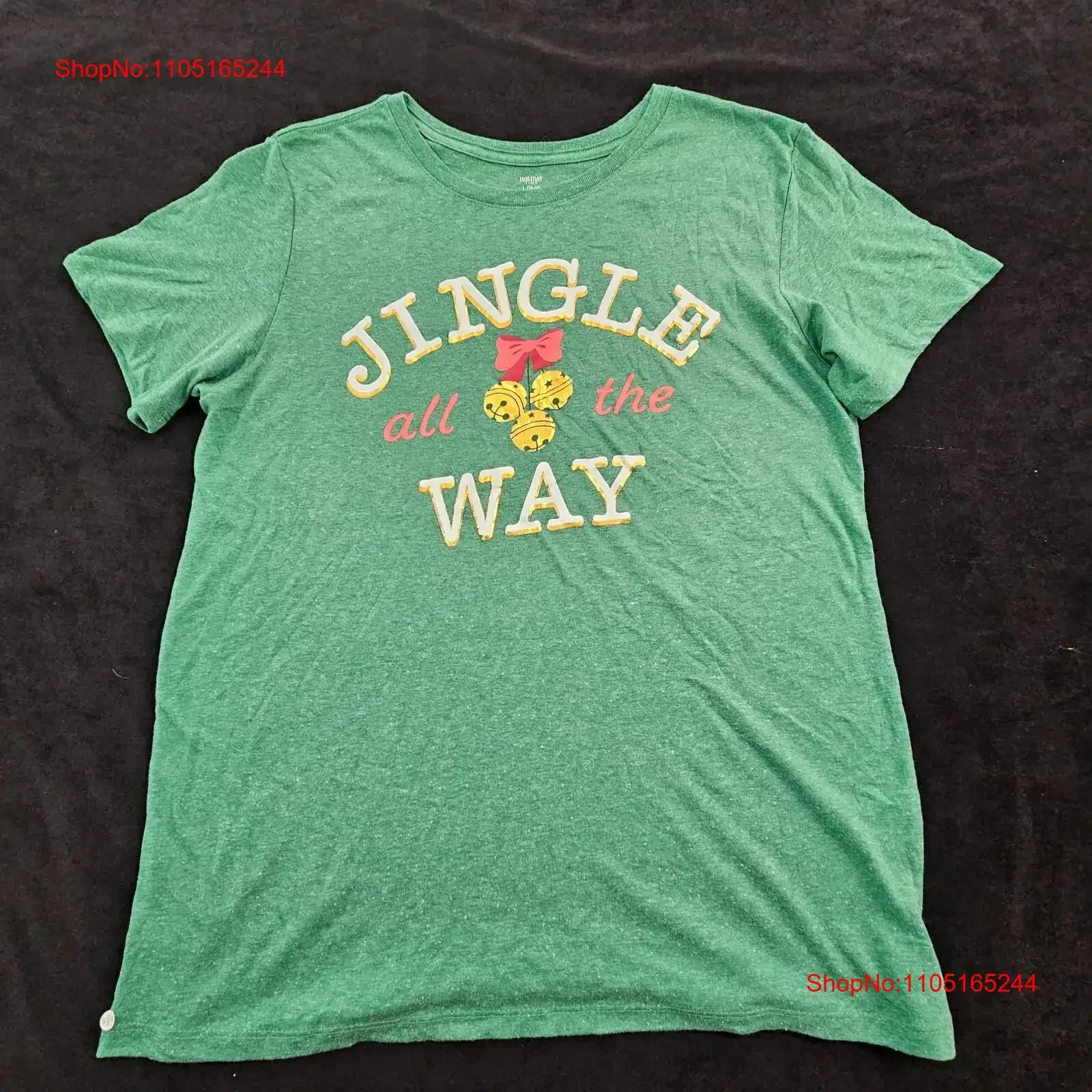 

Jingle All the Way Christmas Green Cotton Blend T Shirt Women's L vintage Washed streetwear designer clothes Slightly