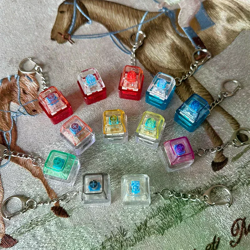 Transparent Star Keyboard Keychain Pendant Decompression Keys PC Cap Fingertip Press Mechanical Keyboard EDC
