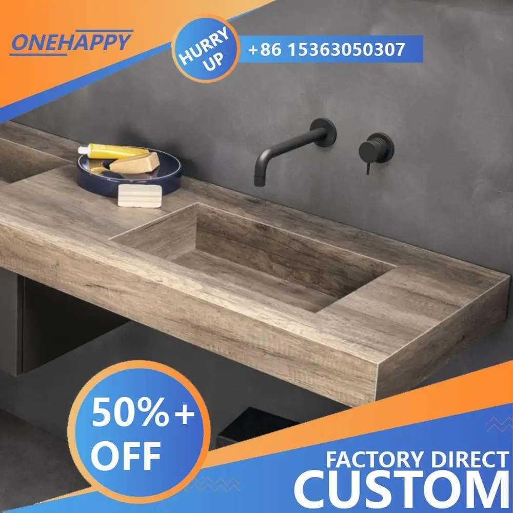Any Size Custom Italian Luxury Wall Mounted Double Vanity Wood Tone Marble Top Stone Sink Basins Elite Home Bath Decor Goods