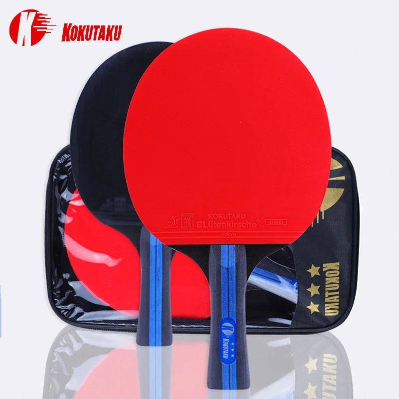 

KOKUTAKU 3 Stars Table Tennis Rackets Set 5 Layers Pure Wood Blade Double Pips-in Sticky Rubber Ping Pong Paddle Fast Attack Arc