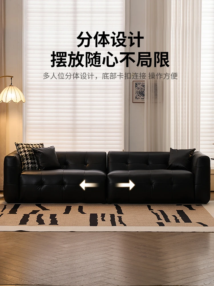 أريكة مارشميلو سوداء، شقة صغيرة، غرفة معيشة 2025، متجر ملابس فرنسي جديد، أريكة فنية جلدية لمشاهير الإنترنت