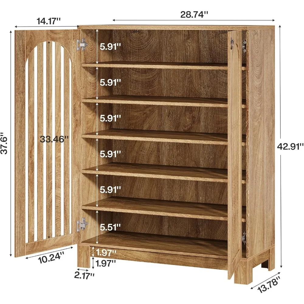 منظم تخزين الأحذية قابل للتعديل مكون من 6 طبقات مع أبواب مريحة لغرفة المعيشة، رف حديث موفر للمساحة