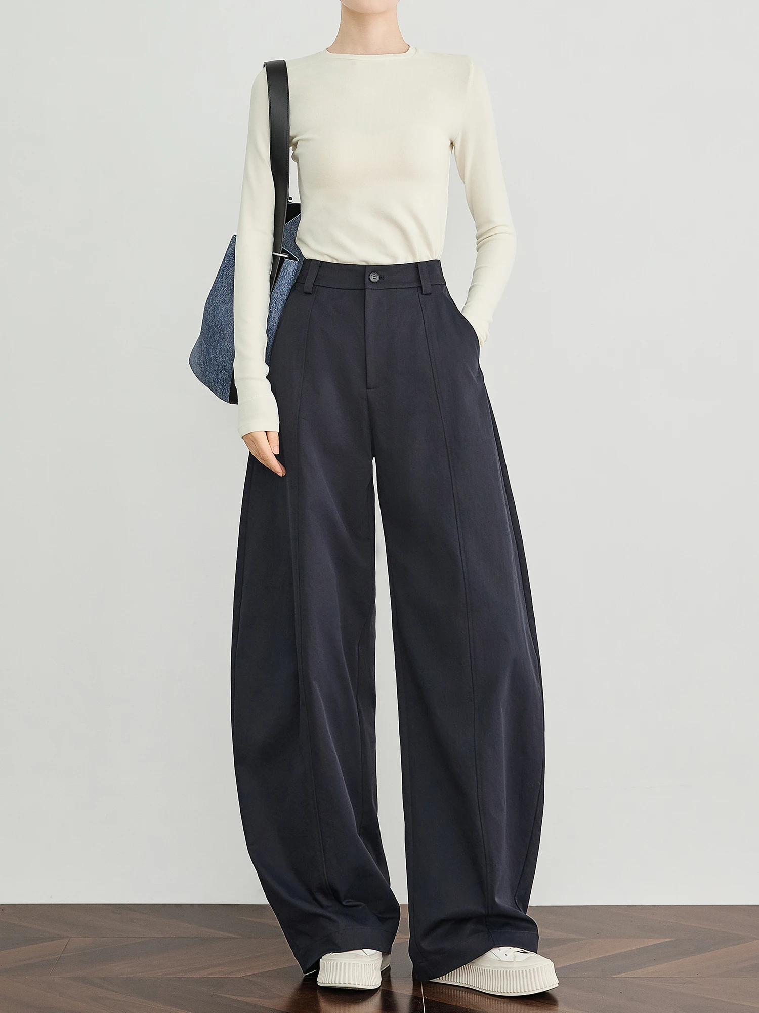 

TUMPUS Women's Straight Leg Casual Pants High Waist Wide Leg Long Length Bend Knife Casual Pants Banana Pattern 2025 New Arrival