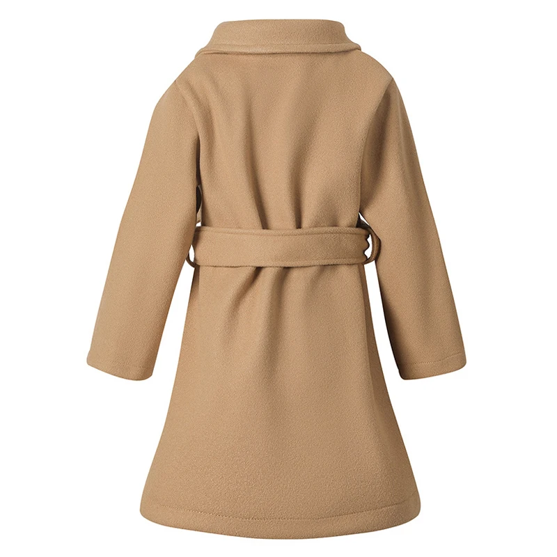 2-5Y Girls Woolen Overcoat Autumn Winter New Long Thick Warm Lapel Single Breasted Windbreaker Coat For Kids Fashion Outerwear