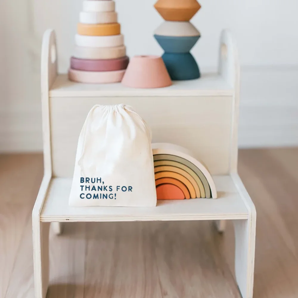 

4Pcs Bruh Birthday Gift Bag Canvas Goodie Bag Bruh Themed Birthday Favors Table Decoration Thank You Drawstring Bag Boy Gift