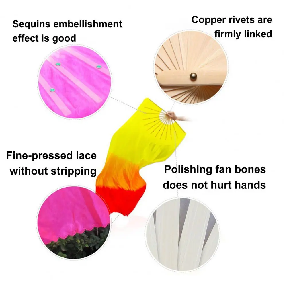 Dancer Practice Bamboo Fan Elegant Belly Dancing Folding Fans with Gradient Colors Sequin Embellishments Dance for Photography