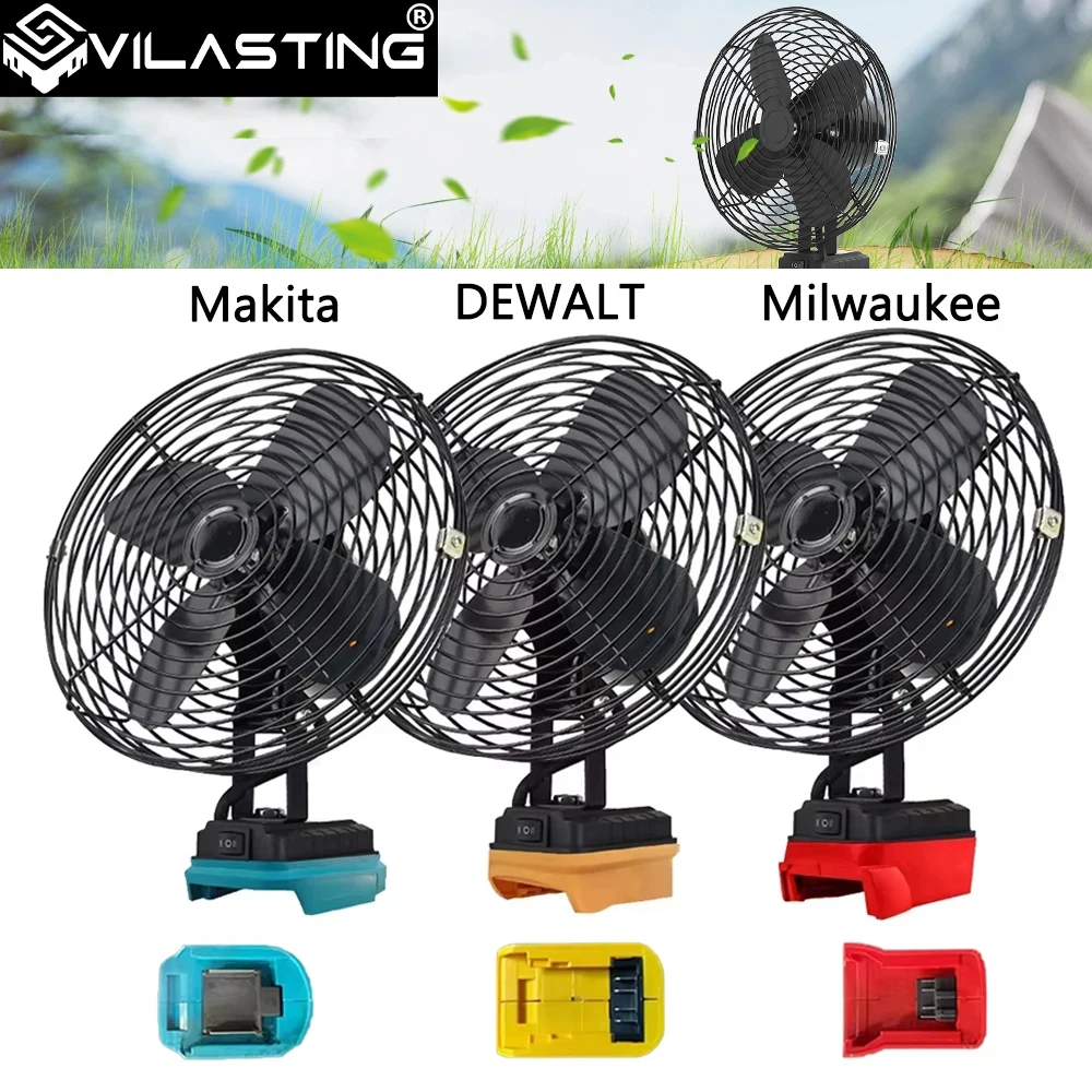 Ventilador de Camping de 6/8 pulgadas, ventilador de Metal portátil inalámbrico para pesca al aire libre, ventilador de viento fuerte para Makita/Dewalt/Milwaukee, batería de 18V