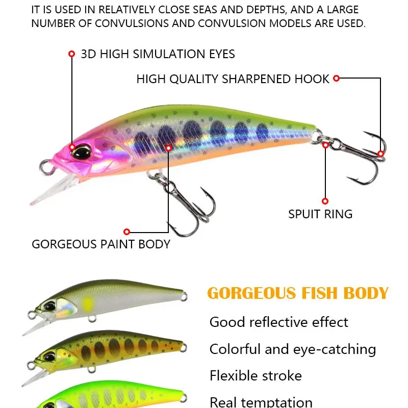 50mm 3.8g Mini tonący Minnow przynęty wędkarskie łyżka woblery sztuczna twarda przynęta Crankbait woblery na okoń akcesoria wędkarskie