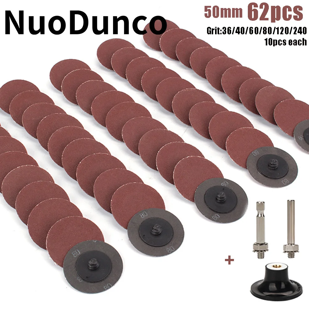62 szt. 50mm zestaw krążków szybkiej wymiany typu R 2 "krążki szlifierskie z tlenkiem cyrkonu z uchwytem 1/4" do szlifierki matrycowej polerowanie metalu w meblach