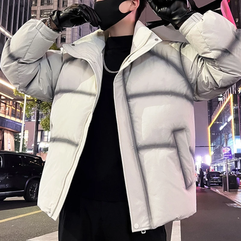 Korean Fashion Winter Jacket Men Oversized Hiphop Overcoat Thick and Warm Puffer Parkas Casual Social Standing Collar Coats 2024