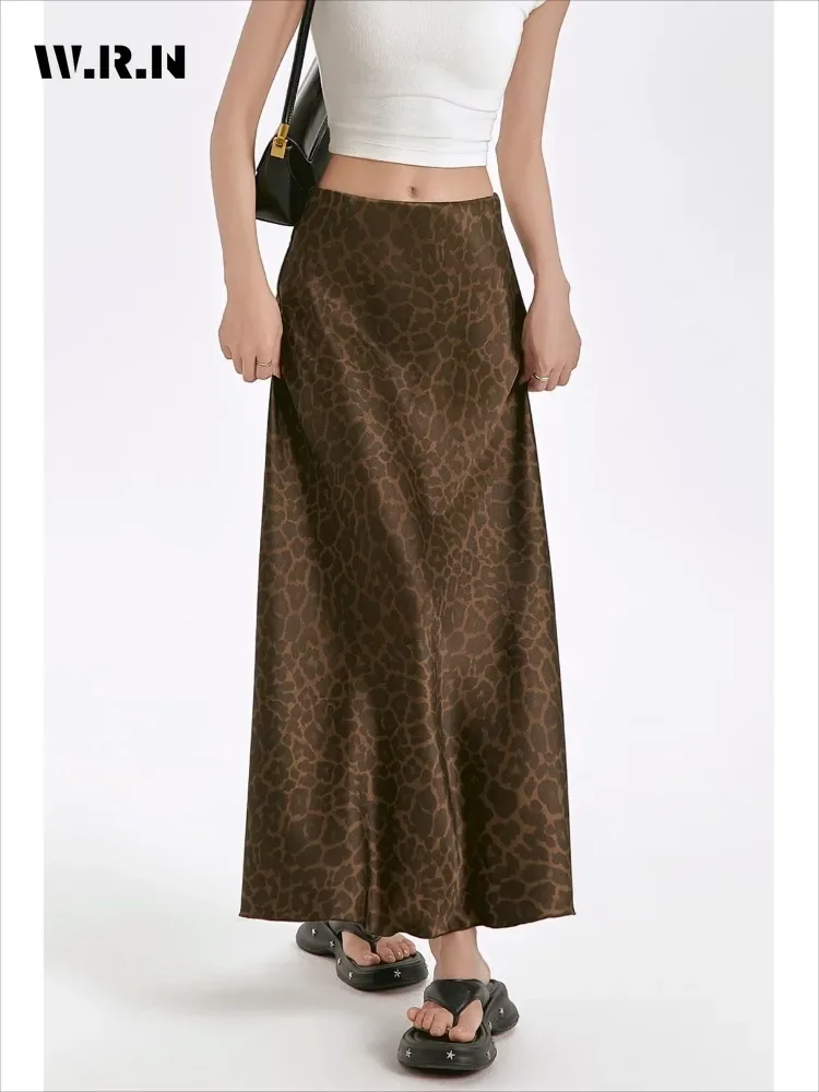 2024 Autumn Retro Street Leopard Print Hotsweet Mid Long Skirts Women's Casual High Waist Grunge Vintage Sexy A-Line Skirt