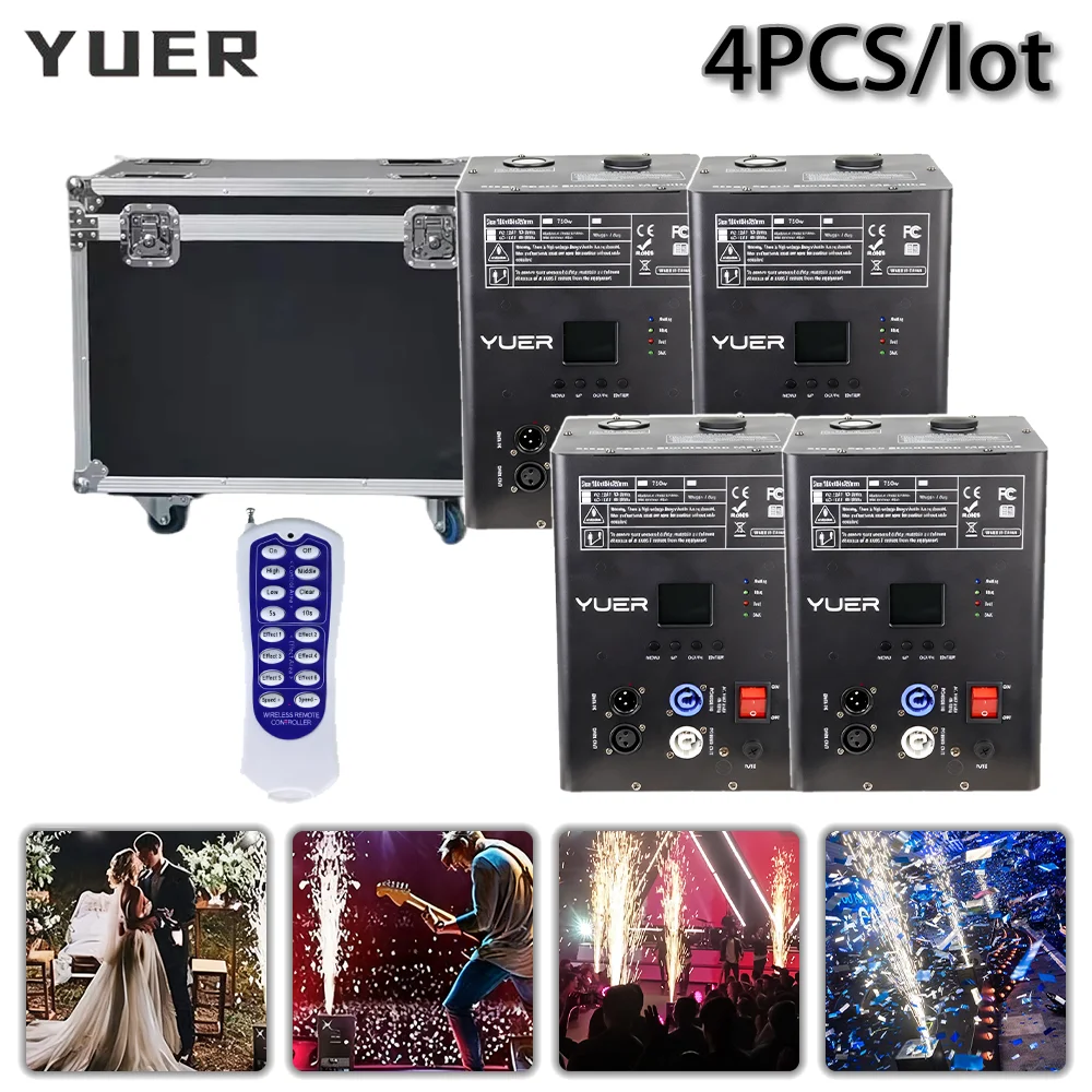 

4pcs/lot Flight case 750W Cold Spark Firework Machine Adjustable height DMX512 Remote Control for DJ Disco party Wedding bar