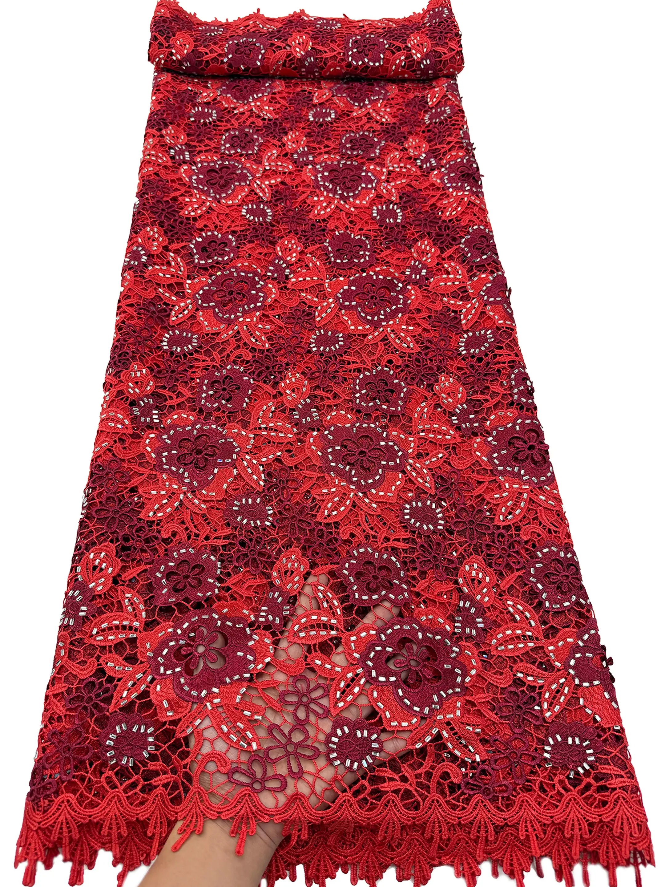 

African Bicolor Stone Guipure Cord Lace Fabric 2026 High Quality Water Soluble French Lace Fabric Woman Birthday Party