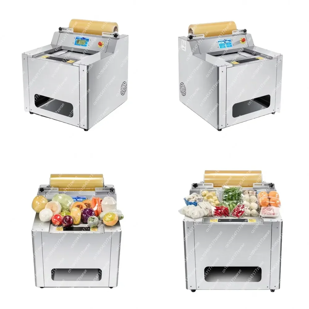 Automatic/Semi-Automatic Stainless Steel Tray Wrapping Machine For Supermarket Meat & Fresh Fruit Vegetables PE/PO/PVC Film
