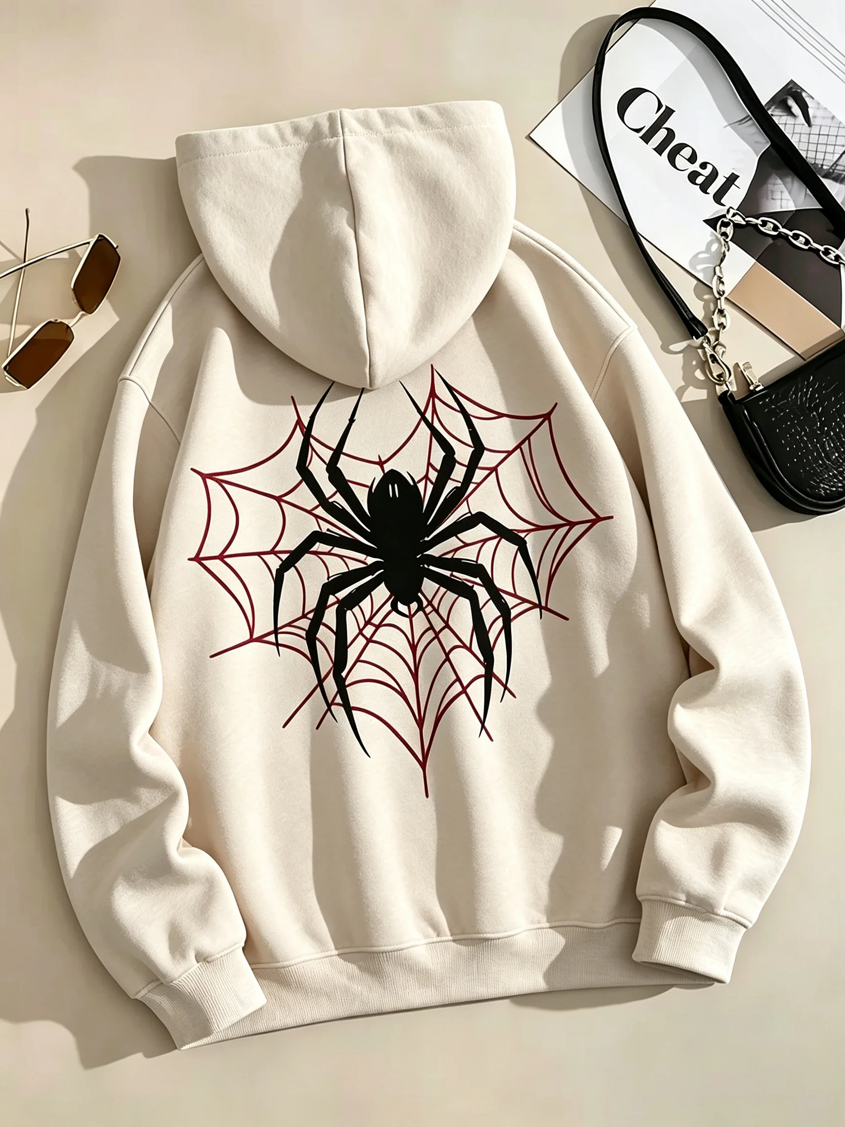 레드 스파이더 웹 프린트 여성 후드티 2026 겨울 가 - Winter Clothing Drawing 리뷰 및 가격