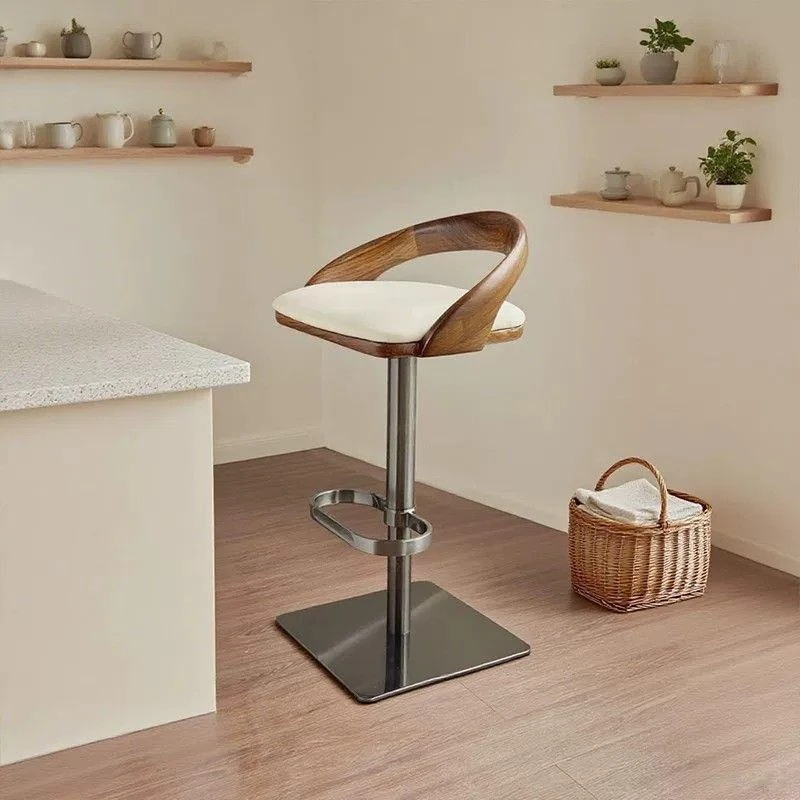 Minimalist bar chair household liftable rotating solid wood island chair small apartment