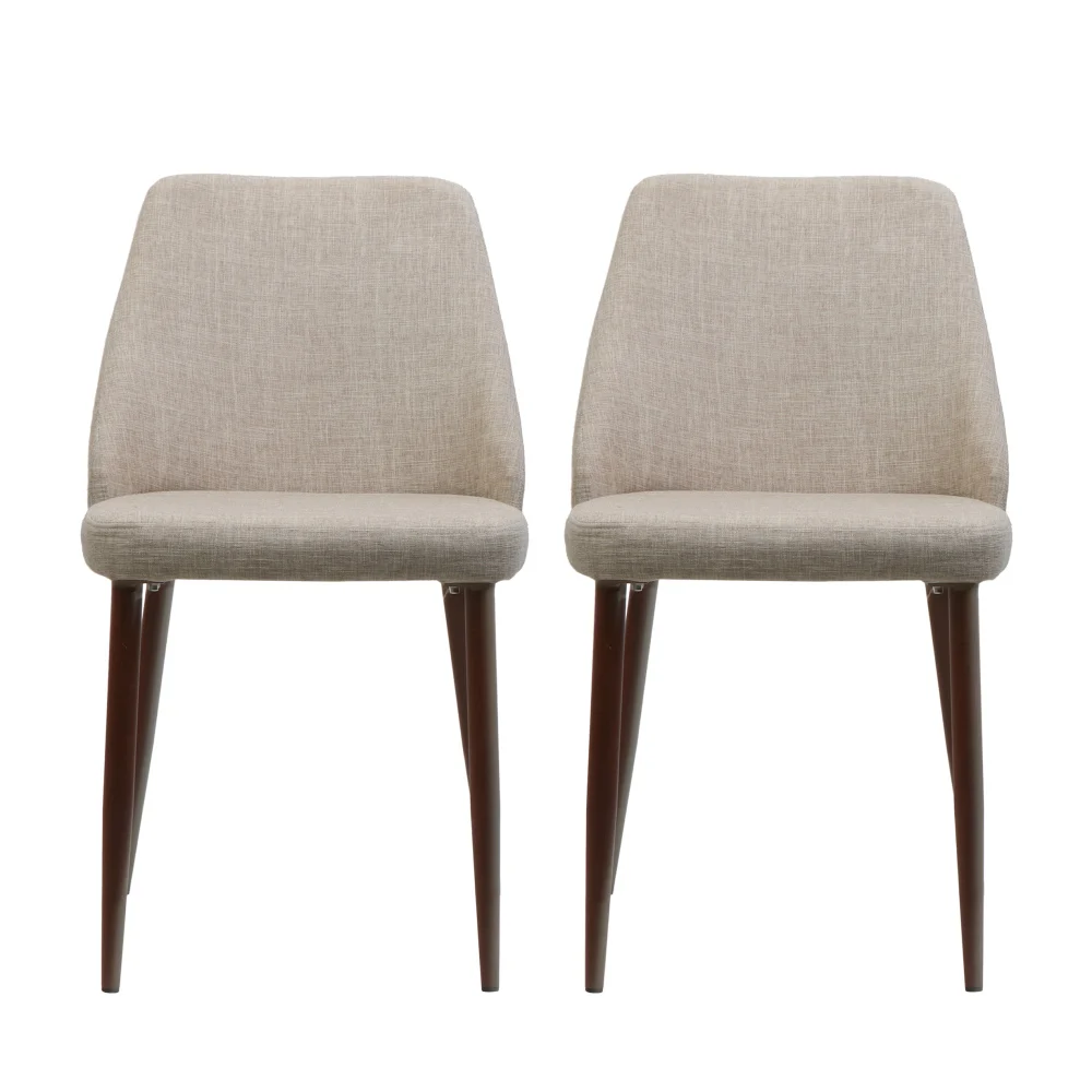 Set of 2 Mid-Century Modern Dining Arm Chairs, Wheat Fabric Upholstered, Dark Walnut Finish for Living Room Kitchen