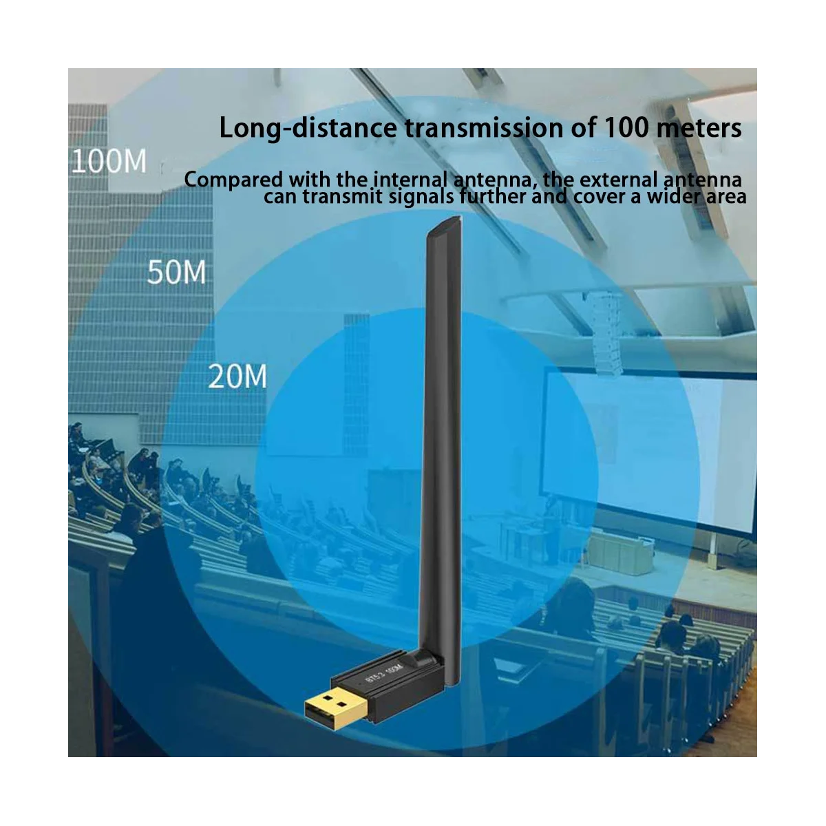 外部アンテナ付きUSBアダプター,Bluetooth 5.3送信機,オーディオレシーバー,4dbi,100m