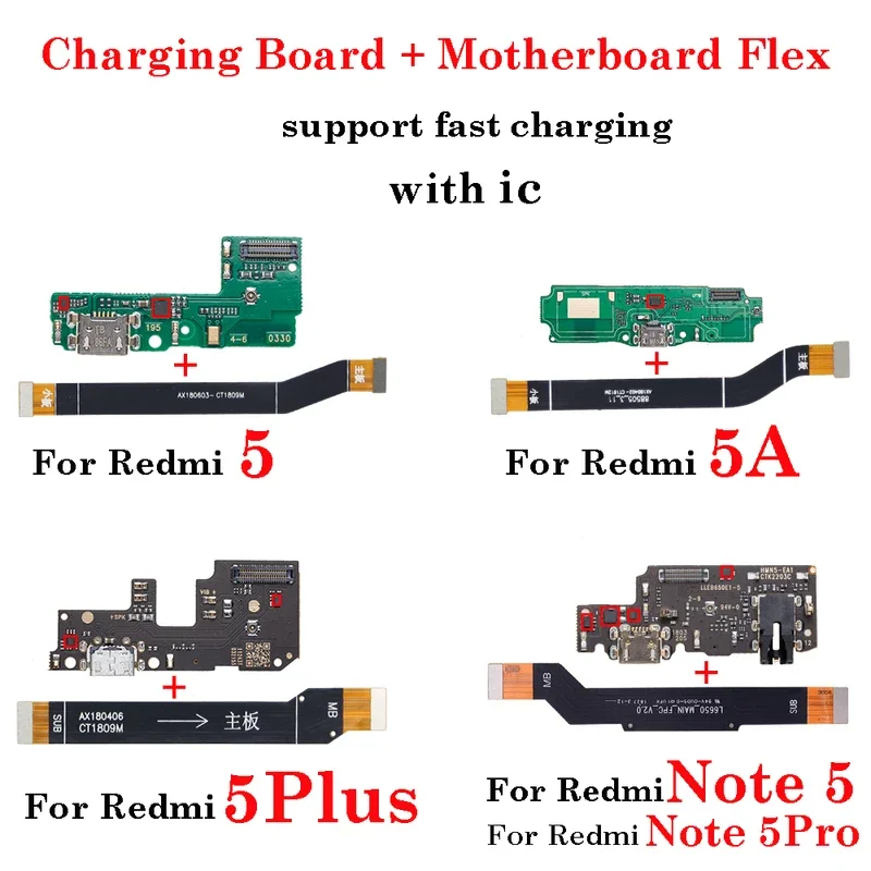 

1set high quality USB charging port charger board mother Mian board flex cable for Redmi 5 5a 5plus Note 5 Pro