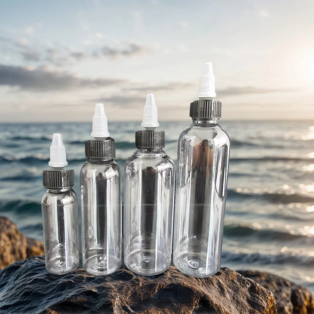 5 قطعة زجاجات سائل PET على شكل قلم وحيد القرن مع أغطية تويست 30 مللي/60 مل/100 مللي/120 مللي زجاجات عصير فارغة قابلة لإعادة الملء لـ Va